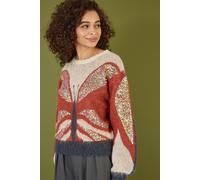 Yumi Women's Cream Butterfly Sequin Knitted Jumper in Brown | Size: Large Yumi Brown L
