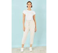 Yumi Women's Cream Cotton Relaxed Stretch Trousers With Pockets in Beige | Size: Large