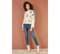 Yumi Women's Cream Crochet Flower Jumper in Ivory | Size: Medium