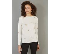 Yumi Women's Cream Gold Foil Star Print Relaxed Fit Jumper in Ivory | Size: Medium Yumi Ivory M
