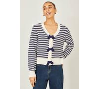Yumi Women's Cream & Navy Stripe Cardigan With Bow Detail | Size: Medium Yumi Cream M