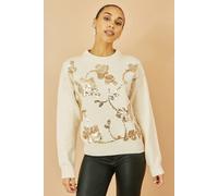 Yumi Women's Cream Relaxed Knitted Jumper With Sequin Detail | Size: Small Yumi Cream S