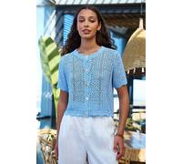 Yumi Blue Crochet Short Sleeve Cardigan (UK, Alpha, L, Regular, Regular, Blue)