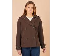 Yumi Women's Cropped Trench Coat With Check Lining in Brown | Size: 10