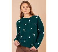 Yumi Women's Daisy Embroidered Relaxed Jumper in Green | Size: Medium