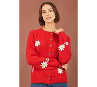 Yumi Women's Daisy Stitch Cardigan Sweater in Red | Size: Medium