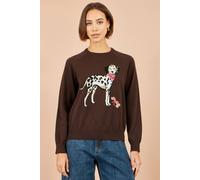 Yumi Women's Dalmatian Intarsia Relaxed Jumper in Brown | Size: Medium