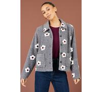 Yumi Women's Embroiderd Daisy Fleece Jacket in Grey | Size: 16 Yumi Grey 16