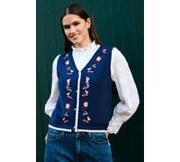 Yumi Women's Embroidered Knitted Waistcoat in Navy | Size: Medium