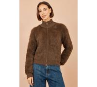 Yumi Women's Eyelash Zip Knitted Jacket in Brown | Size: Large Yumi Brown L