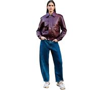 Yumi Women's Faux Leather Bomber Jacket in Wine | Size: 18