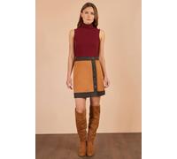 Yumi Women's Faux Suede Border Skirt in Brown | Size: 12 Yumi Brown 12