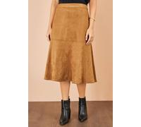 Yumi Women's Faux Suede Midi Skirt in Brown | Size: 14
