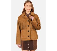 Yumi Women's Faux Suede Tassel Jacket in Light Tan | Size: 14