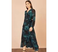 Yumi Women's Floral Dipped Hem Wrap Midi Dress in Black | Size: 18