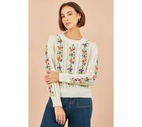 Yumi Women's Floral Embroidery Cable Jumper in Ivory | Size: Small
