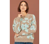 Yumi Women's Floral Intarsia Relaxed Fit Jumper in Brown | Size: Medium