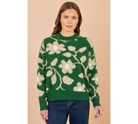 Yumi Women's Floral Intarsia Relaxed Fit Jumper in Green | Size: Large Yumi Green L