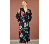 Yumi Women's Floral Midi Dress With Long Sleeves in Black | Size: 8