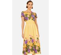 Yumi Women's Floral Mirror Print Viscose Midi Dress in Bright Yellow | Size: 10