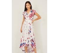 Yumi Women's Floral Mirror Wrap Dress With Dip Hem in Ivory | Size: 24