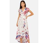 Yumi Women's Floral Mirror Wrap Dress With Dip Hem in White | Size: 20