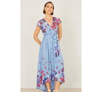 Yumi Women's Floral Mirror Wrap High Low Midi Wrap Dress in Blue | Size: 20 Yumi Blue 20