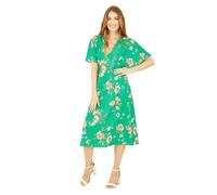 Yumi Women's Floral Pattern Kimono Sleeve Wrap Dress in Green | Size: 8