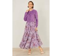 Yumi Women's Floral Ruffle Mesh Midi Skirt in Lilac | Size: 14