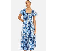 Yumi Women's Floral Viscose Midi Shirt Dress With Matching Belt in Bright Blue | Size: 20 Yumi Bright Blue 20