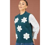 Yumi Women's Flower Appliqué Knit Tank Top in Teal | Size: Large