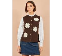 Yumi Women's Flower Appliqué Knit Waistcoat in Brown | Size: Large