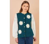 Yumi Women's Flower Appliqué Knit Waistcoat in Teal | Size: Large