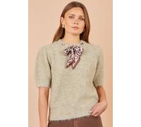 Yumi Women's Fluffy Jumper With Scarf Detail in Beige | Size: Medium Yumi Beige M