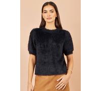 Yumi Women's Fluffy Short Sleeve Jumper in Black | Size: Medium