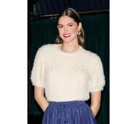 Yumi Women's Fluffy Short Sleeve Jumper in Ivory | Size: Medium