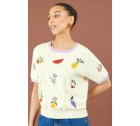 Yumi Women's Fruit Cotton Knitted Top in Ivory | Size: Small