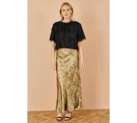 Yumi Women's Gold Satin Midi Skirt | Size: 14