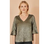 Yumi Women's Gold Stretch Top With Fluted Sleeves | Size: 16 Yumi Gold 16