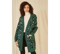 Yumi Women's Green Animal Intarsia Long Cardigan | Size: S/M Yumi Green S/M