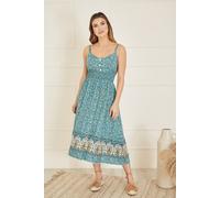 Yumi Women's Green Border Floral Midi Sundress | Size: 10 Yumi Green 10