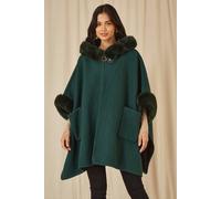 Yumi Green Cape With Luxe Fur Trim And Lining M/L Green