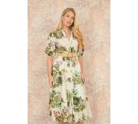 Yumi Women's Green Cotton Broderie Anglaise Midi Shirt Dress | Size: Small Yumi Green S
