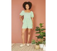 Yumi Women's Green Cotton Gingham Puff Sleeve Playsuit | Size: 12 Yumi Green 12