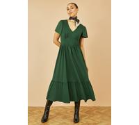 Yumi Women's Green Cotton Jersey V Neck Midi Dress | Size: 14