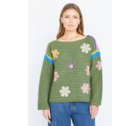 Yumi Women's Green Crochet Flower Jumper | Size: Small Yumi Green S