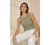 Yumi Women's Green Crochet Knitted Tank Top | Size: Small Yumi Green S
