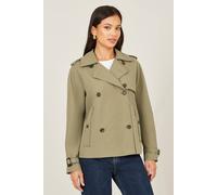 Yumi Women's Green Cropped Trench Jacket With Pockets & Check Lining | Size: 12