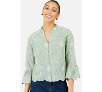 Yumi Women's Green Daisy Broderie Shirt With Fluted Sleeves in Mint | Size: 10 Yumi Mint 10