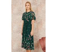 Yumi Women's Green Daisy Mirror Placement Skater Dress With Angel Sleeves | Size: 8